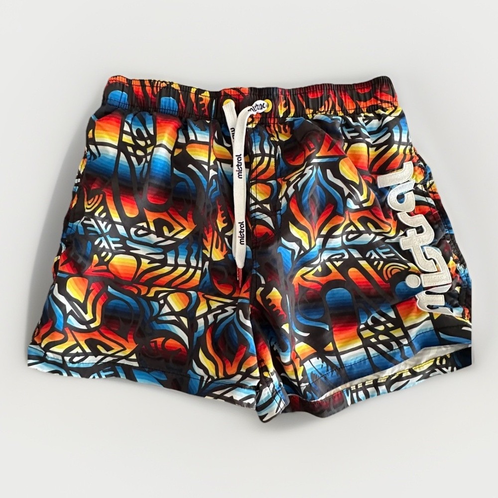 Mistral Mens‎ Swim Shorts Large Geometric Spellout Paddle Board Water Sports